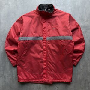 Vintage Y2K Nike Mens Red Fleece Lined Jacket Reflective Stripe Full Zip Coat L